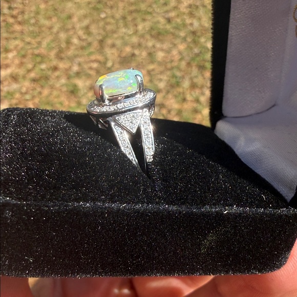 Natural Opal and Diamond Ring 14k White Gold - Picture 9 of 17